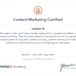content marketing certificate of best digital marketing executive in calicut